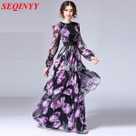 Elegant Dress 2017 Fashion Daily Slim Full Sleeve Long Purple Tulip Flowers Print  Beautiful Women's Dress