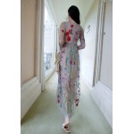 Elegant Lace Long 2 Pieces Dress 2016 Runway Women Long Sleeve Floral Mesh Gauze Sexy Perspective Embroidered Maxi Dress