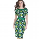 Elegant Summer Dress Women 2017 Short Sleeve Pencil Bodycon Dresses Women New Arrival Fashion Print Green Women Vestido Clothing