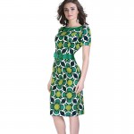 Elegant Summer Dress Women 2017 Short Sleeve Pencil Bodycon Dresses Women New Arrival Fashion Print Green Women Vestido Clothing