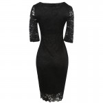 Elegant Women Evening Party Half Sleeve Full Lace Bodycon Pencil Dress Stretchy Knee-Length Sheath Casual Lace Dress New S-XXXL