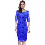 Elegant Women Evening Party Half Sleeve Full Lace Bodycon Pencil Dress Stretchy Knee-Length Sheath Casual Lace Dress New S-XXXL