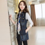 Elegdream 2017 Spring Summer Women New Fashion Vintage Sleeveless Denim Vest Female Jeans Jacket Slim Long Outerwear Thin Coats