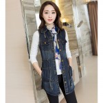 Elegdream 2017 Spring Summer Women New Fashion Vintage Sleeveless Denim Vest Female Jeans Jacket Slim Long Outerwear Thin Coats