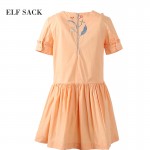 Elf SACK summer 2016 ruffle 100% cotton Solid short-sleeve dress female