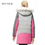 Elf SACK whisted winter female fashion long-sleeve all-match fashion fur collar color block down coat female long design