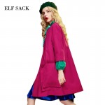 Elf SACK winter p double patch pocket double faced wool coat loose woolen outerwear female long design 