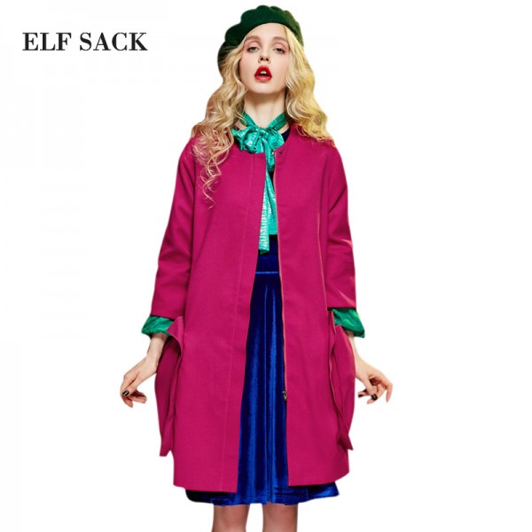 Elf SACK winter p double patch pocket double faced wool coat loose woolen outerwear female long design 