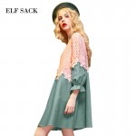 Elf SACK yb winter denim patchwork lace ruffle embroidered a one-piece dress short 