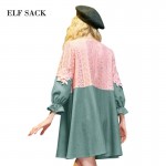 Elf SACK yb winter denim patchwork lace ruffle embroidered a one-piece dress short 