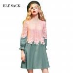 Elf SACK yb winter denim patchwork lace ruffle embroidered a one-piece dress short 