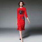 Embroidery Long Winter Dress Embellished Fringe Drawstring Waist Long Sleeve Sweatshirt Dresses Black Red Plus Size S-5XL