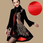 Embroidery Velvet Dress Women Peacock Velvet Cardigan Sequins Plus Size 6XL Clothing Woman Poncho Winter High Collar Dresses