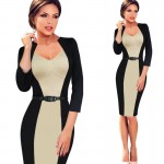 Europe 2018 New Vestidos Victoria Women Pencil Dresses Package Hip Fashion Splice Office Dress Slim Big Size 3/4 Sleeve Overalls