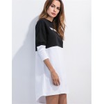 Europe Fashion Black and White Spell Color Letters Printed Women Dress Spring New Brand Casual Irregular Swallowtail Dresses XL