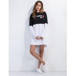 Europe Fashion Black and White Spell Color Letters Printed Women Dress Spring New Brand Casual Irregular Swallowtail Dresses XL