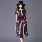 Europe Stripe Long Summer Dress Dress Vestidos Mujer 2017 Ukraine Office Work Dress Robe Longue Femme Ete Vestidos Longo 71645