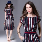 Europe Stripe Long Summer Dress Dress Vestidos Mujer 2017 Ukraine Office Work Dress Robe Longue Femme Ete Vestidos Longo 71645