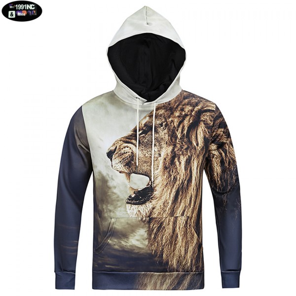 Europe and America hip hop style 3D both side king lion printed hoodies sweatshirts men 's Harajuku hoody Drawstring hoodies