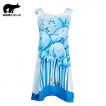 European Design Ladies Chiffon Kawaii Blue Forest Print Above Knee Casual Club Dresses For Women Vestidos Mujer WAIBO BEAR