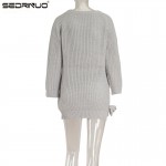 European Style New Arrival Knitted Women Grey/Black Dress Fashion O-neck Long Sleeve Winter Vestidos Casual Solid Sweater Dress