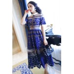 European high-end high-quality clothing, beautiful woman full of sheer embroidered lace stitching ladies formal wear long dress