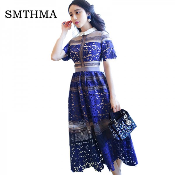 European high-end high-quality clothing, beautiful woman full of sheer embroidered lace stitching ladies formal wear long dress