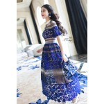 European high-end high-quality clothing, beautiful woman full of sheer embroidered lace stitching ladies formal wear long dress