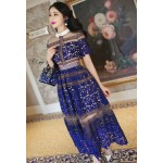 European high-end high-quality clothing, beautiful woman full of sheer embroidered lace stitching ladies formal wear long dress