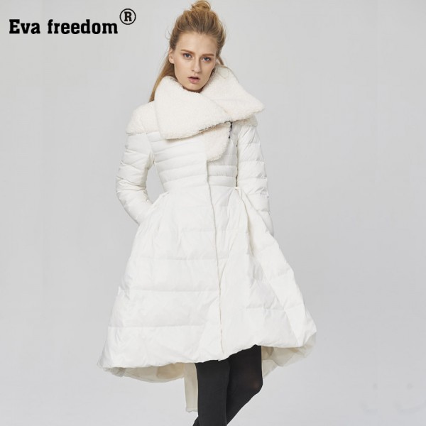 Evafreedom Winter Jacket Women 2016 Patchwork 91%-95% White Duck Down Parkas Slim Warm Hight Quality Down Coats manteau femme