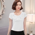 EveingAsky Office Women Shirts Blouses White Pink Purple Elegant Ladies Chiffon Blouse Short Sleeve Womens Tops Chemise Femme