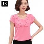 EveingAsky Office Women Shirts Blouses White Pink Purple Elegant Ladies Chiffon Blouse Short Sleeve Womens Tops Chemise Femme