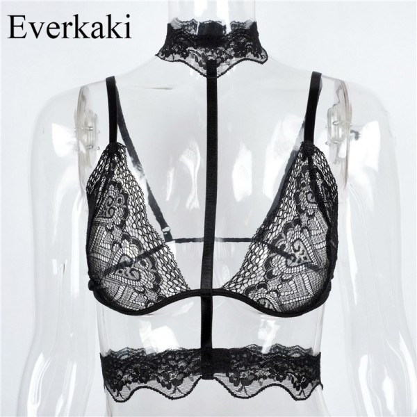 Everkaki 2017 Bustier Crop Tops Lace Bralette Women Brandy Melville Sexy Regata Femme camisole Bras Black Halter Camis TX4565