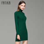 FATIKA Fashion 2017 Women Autumn Winter Sweater Dresses Slim Turtleneck Sexy Bodycon Solid Color Robe Knitted Dress