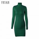 FATIKA Fashion 2017 Women Autumn Winter Sweater Dresses Slim Turtleneck Sexy Bodycon Solid Color Robe Knitted Dress