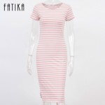 FATIKA Women Casual Summer Dress Short Sleeve O-Neck Bodycon Dress Striped Side Split T Shirt Women's Slim Fit Dresses