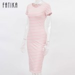 FATIKA Women Casual Summer Dress Short Sleeve O-Neck Bodycon Dress Striped Side Split T Shirt Women's Slim Fit Dresses