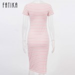 FATIKA Women Casual Summer Dress Short Sleeve O-Neck Bodycon Dress Striped Side Split T Shirt Women's Slim Fit Dresses