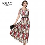 FGLAC New 2017 Spring lace dress Women Short sleeved Printed O-neck women party dress plus size women clothing 