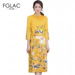 FGLAC New Arrivals 2017 spring retro Slim red Chinese style cheongsam dress Elegant slim vintage dress Evening party dress