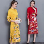 FGLAC New Arrivals 2017 spring retro Slim red Chinese style cheongsam dress Elegant slim vintage dress Evening party dress