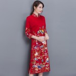 FGLAC New Arrivals 2017 spring retro Slim red Chinese style cheongsam dress Elegant slim vintage dress Evening party dress