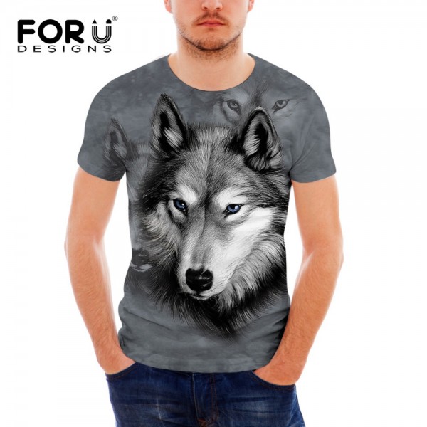 FORUDESIGNS Cool 3D Animal Wolf T Shirt for Men Casual Summer Short Sleeve Tee Shirt Male T-Shirt Fashion Dog Husky Printed Tops