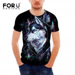 FORUDESIGNS Cool 3D Animal Wolf T Shirt for Men Casual Summer Short Sleeve Tee Shirt Male T-Shirt Fashion Dog Husky Printed Tops