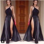 FREE SHIPPING WHOLESALE VINTAGE SEXY ONE SHOULDER BACKLESS HIGH WAIST SLIT PROM BALLGOWN MAXI BEACH LONG DRESS CLUBWEAR