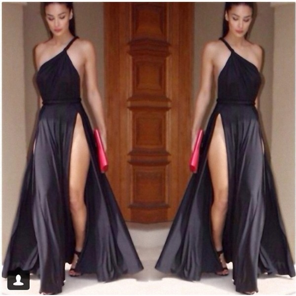 FREE SHIPPING WHOLESALE VINTAGE SEXY ONE SHOULDER BACKLESS HIGH WAIST SLIT PROM BALLGOWN MAXI BEACH LONG DRESS CLUBWEAR