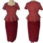 Fantaist 2016 Summer Women Vintage FakeTwo Piece Polka Dot Peplum Office Plus Size Dress Elegant Party Fitted Pencil Work Dress