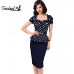 Fantaist 2016 Summer Women Vintage FakeTwo Piece Polka Dot Peplum Office Plus Size Dress Elegant Party Fitted Pencil Work Dress