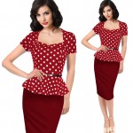 Fantaist Vintage FakeTwo Piece Polka Dot Peplum Office Plus Size Dress Elegant Party Fitted Pencil Women Work Dress Summer 2016