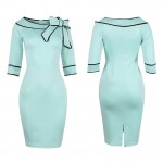 Fantaist Women Boat Slash Neck Off Shoulder Flared Bowknot Elegant Rockabilly Cocktail Party Bodycon Pencil Causual Work Dress